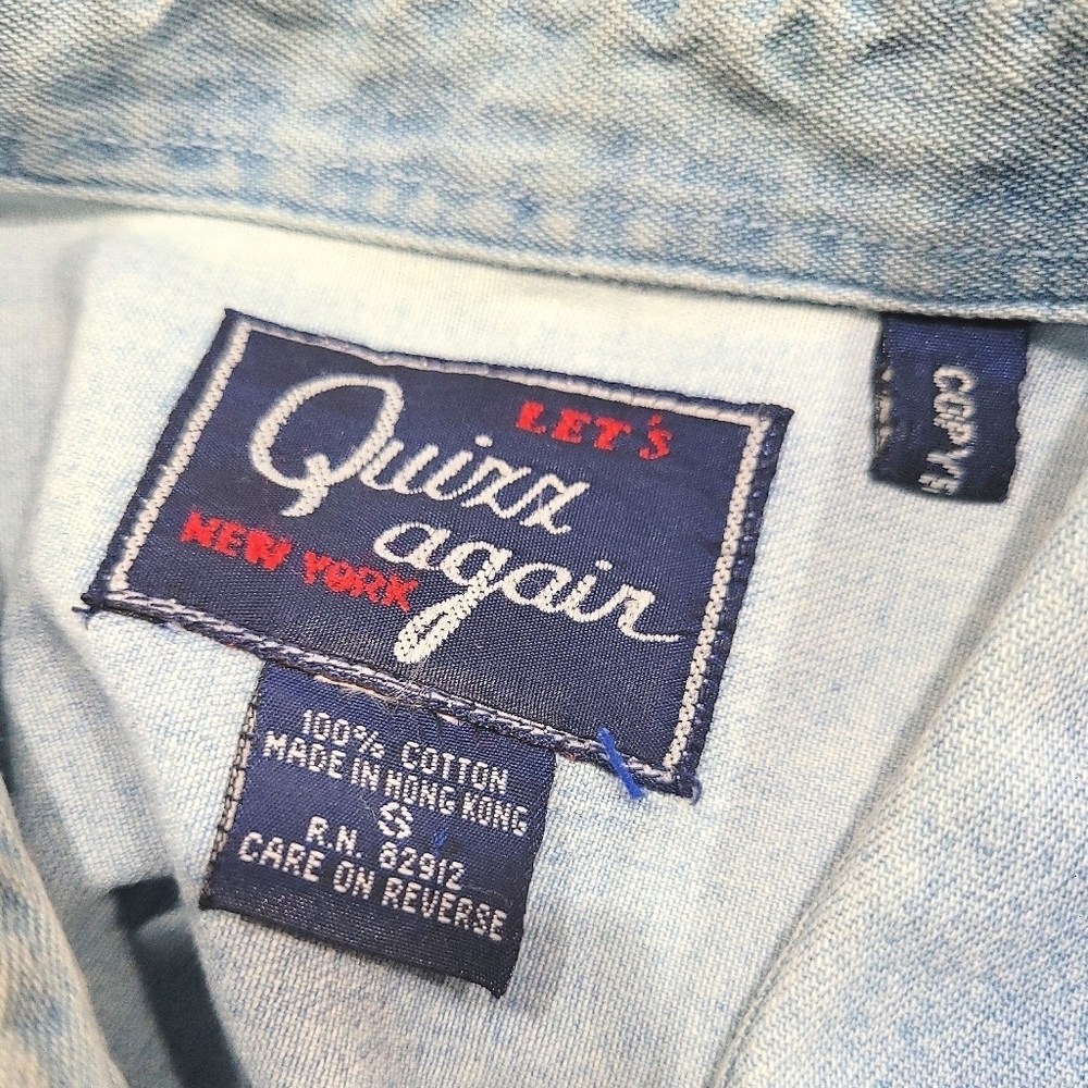 Lets Quizz Again New York Denim Long Sleeve Embroidered Flying Bear Women's Sz S - Picture 9 of 9